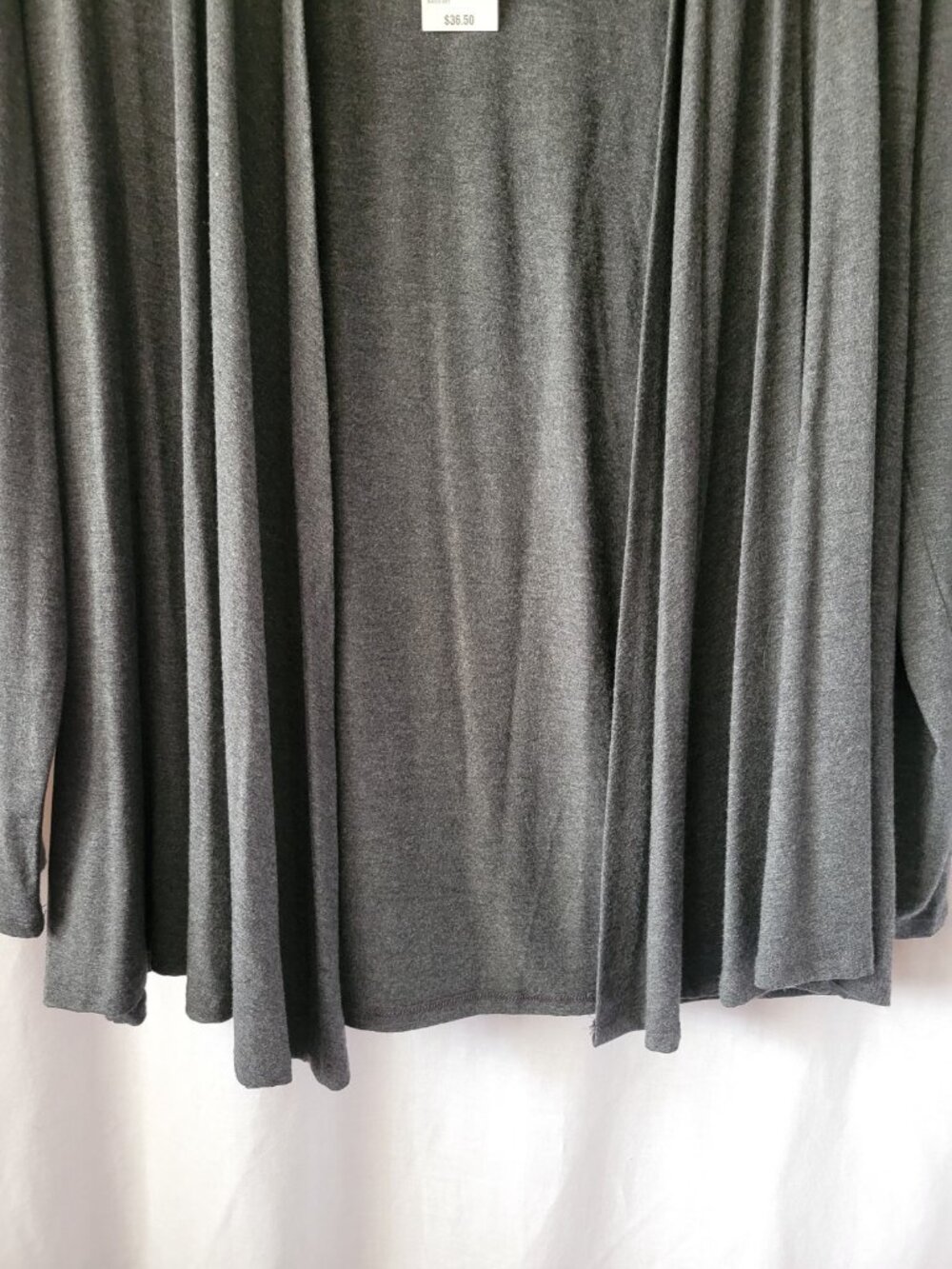 NEW Laura Scott Cardigan Open Gray Med. drape Rayon Stretch Feminine flyaway NWT - Picture 5 of 10